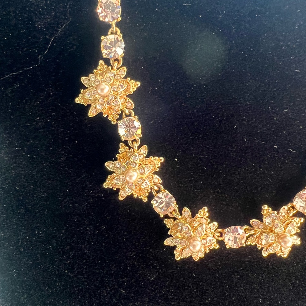 Marchesa Gold-Tone Crystal & Pearl Flower Necklace, 16-19" Adjustable - Picture 2 of 7
